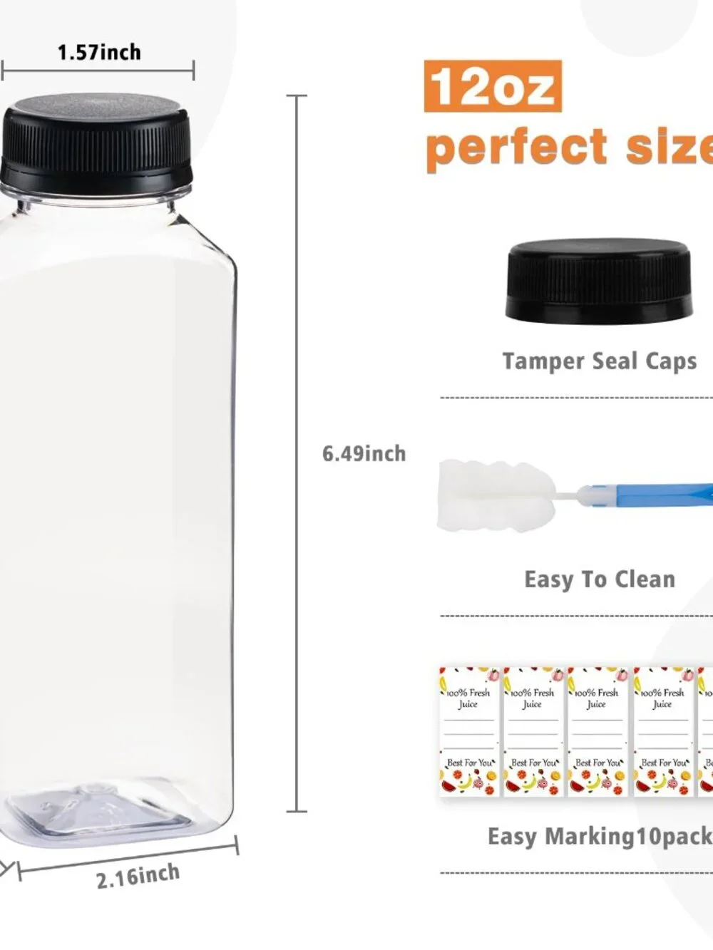 10 Pcs 12oz Plastic Juice Bottles With Caps, Reusable Food Grade Chear Juice Con